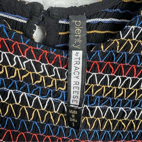 PLENTY by TRACY REESE black blouse colorful smocked neckline & flutter sleeve - Picture 6 of 10